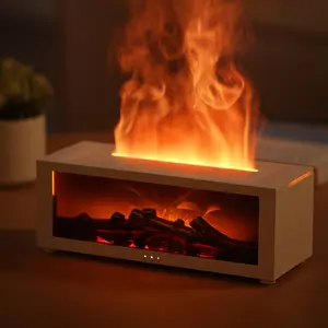 Desktop Fireplace Essential Oil Diffuser Flame Aromatherapy Humidifier, Remote Control, 150ML Ultrasonic Mist, Colorful Lights, USB Powered, Office Bedroom Home Gift